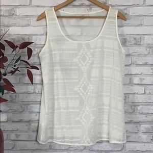 LOFT Sheer White Tank w/ Diamond Print in Front